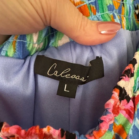 Caleooa Abstract Print Wide Leg Pants NWT Size L | Colorful Resort Palazzo Pant - Picture 5 of 7